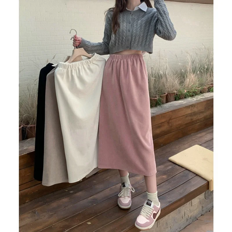 

Mid length skirt for women with high waist and thin back split hip wrap skirt