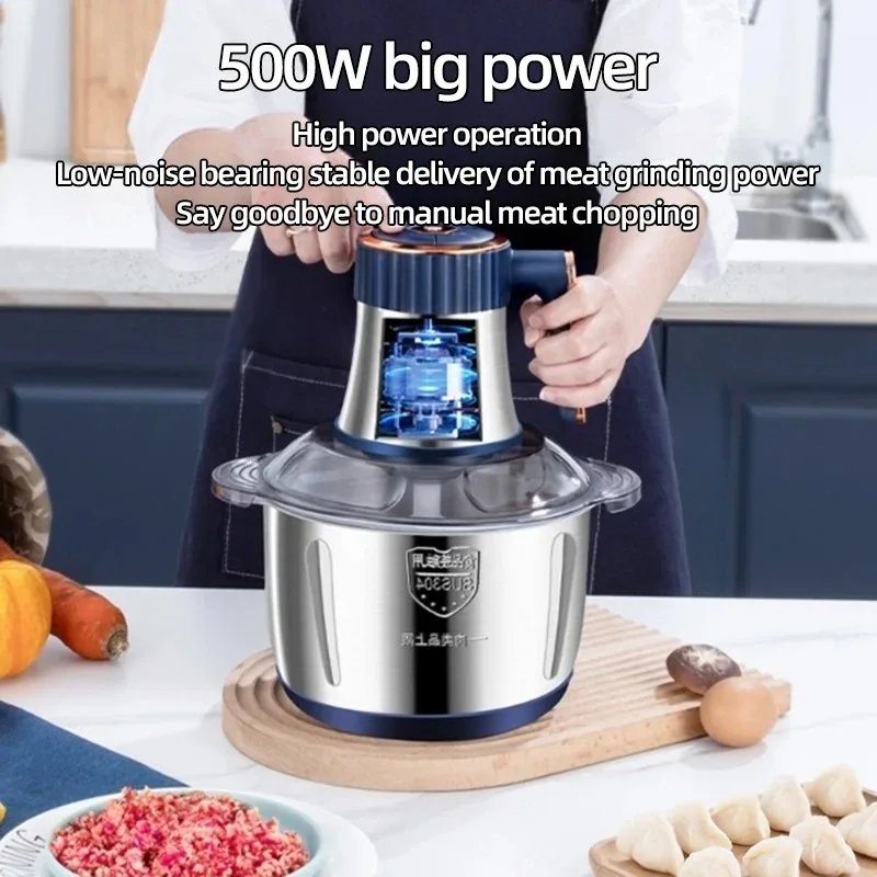 5L Home Electric Stainless Steel Meat Grinder 500W Powerful Vegetable Fruit Food Processor Chopper Slicer Food Grinder 6
