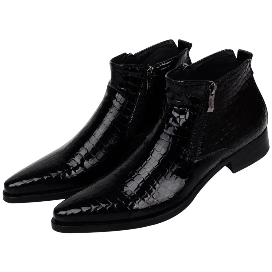 Large Size EUR46 Serpentine Blue Black Mens Ankle Boots Wedding Shoes Genuine Leather Shoes Man Dress