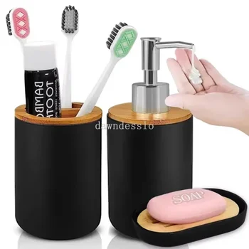 Set di accessori per il bagno - Dispenser di sapone a mani libere Portaspazzolino e scatola di sapone - Decorazione moderna per riporre gli articoli da toeletta 1