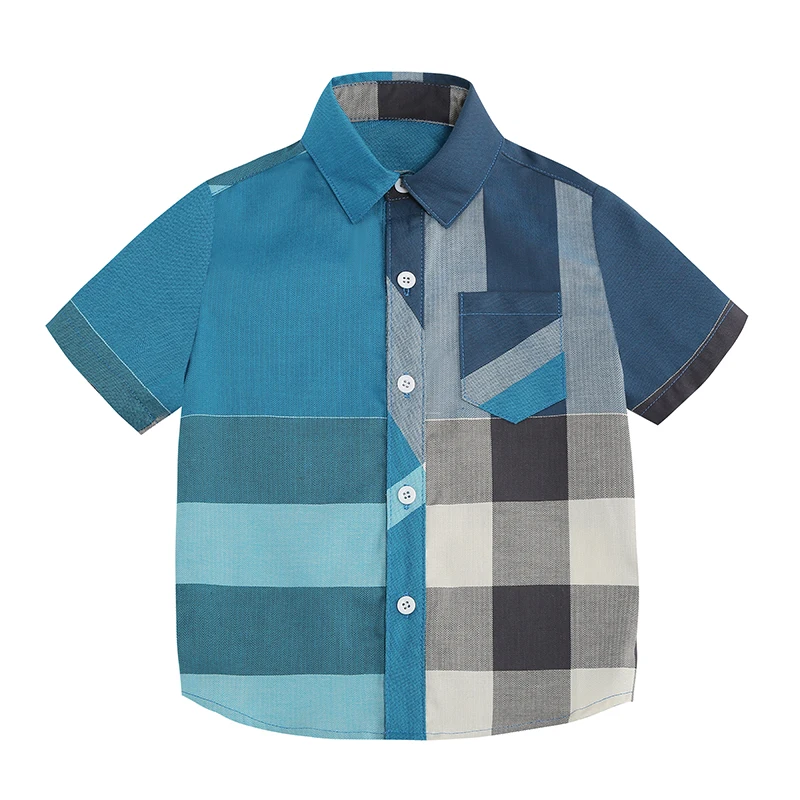 Hot Sale Boys Shirts Plaid Wear Baby Kids Clothing Short Sleeved