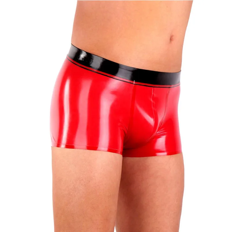 

Latex Rubber Shorts Red with Black Fetish Men Underwear Boxer Panties Custom Made (No Zip)