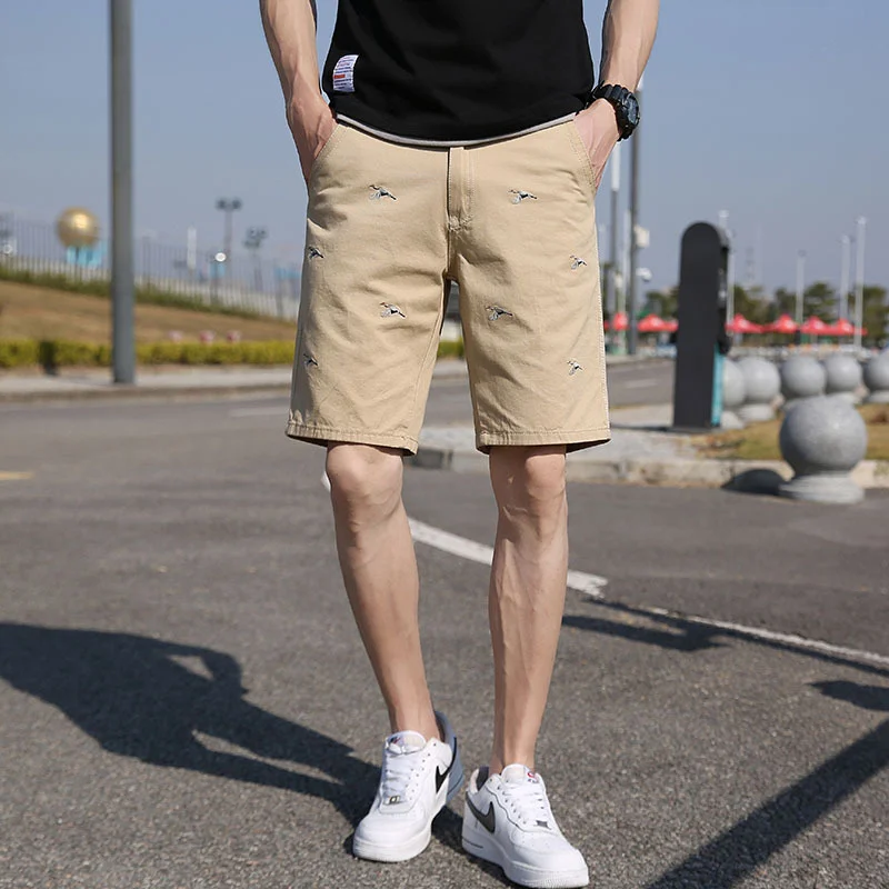 

Workwear Shorts Men's Thin Personalized Embroidery Youth 2022 Summer New Outwear Casual Loose Capris