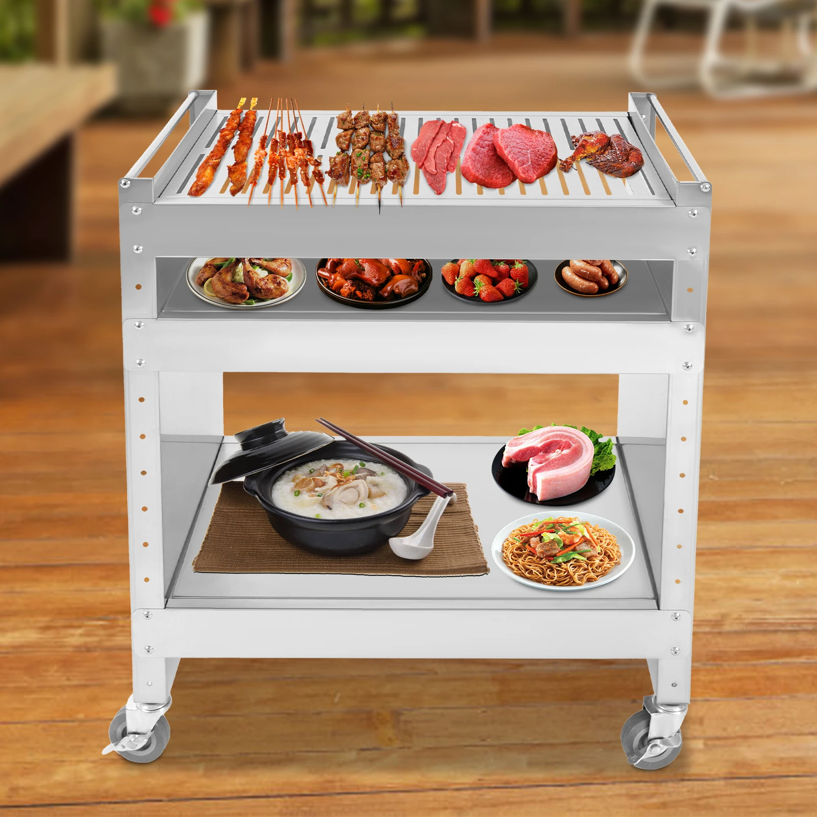 Stainless Steel Grill Cart, Mobile Barbecue Trolley, Picnic Cart For Barbecue 59*40.5*82cm
