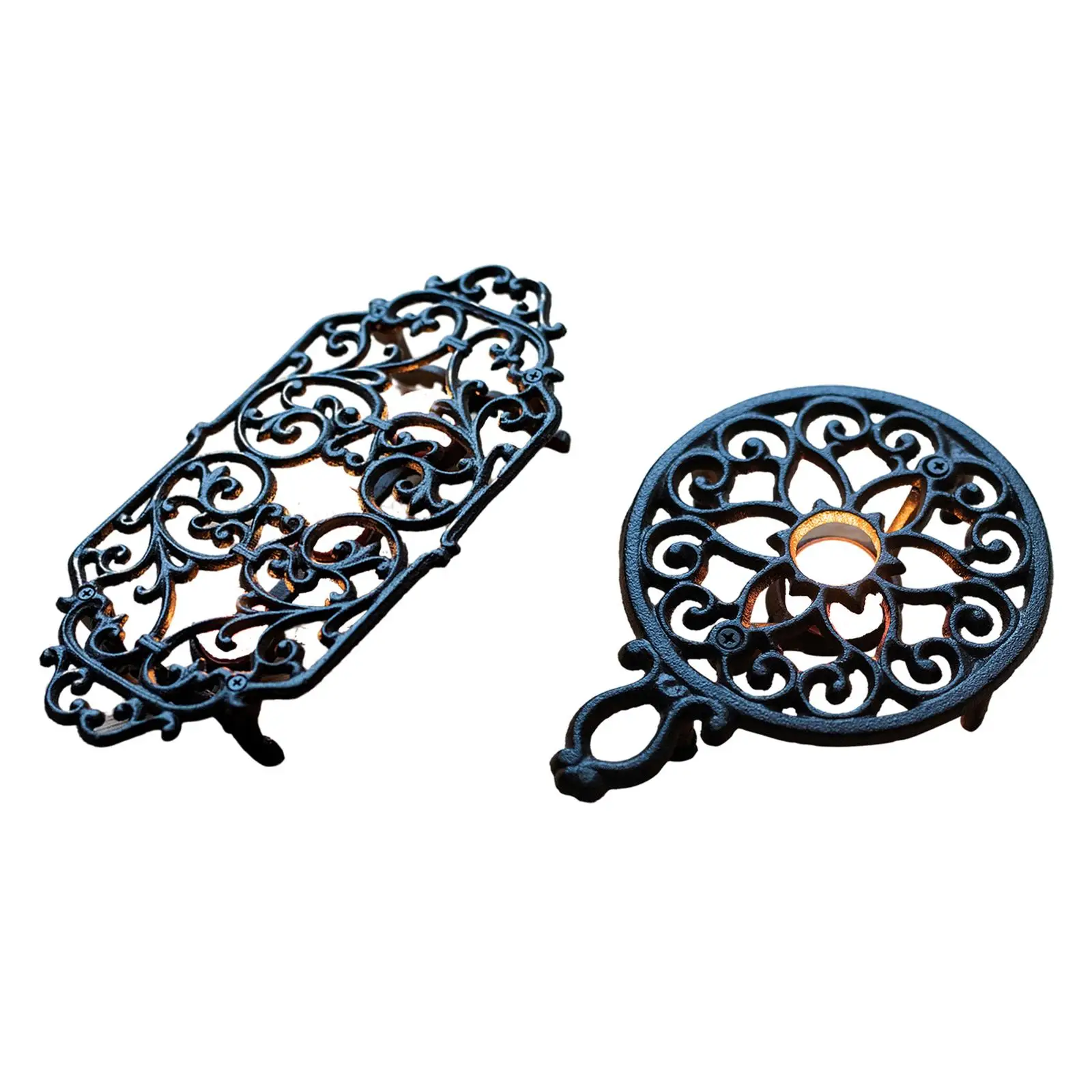 Vintage Cast Iron Tea Lite Food Dish Serving Warmer w/ Handles Round/Square