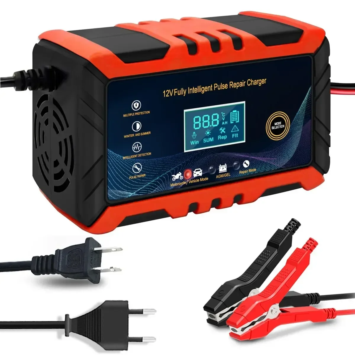12V Intelligent Car Battery Charger-Pulse Repair, LCD Display, Suitable for Cars & Motorcycles&ship&Water Motorcycle
