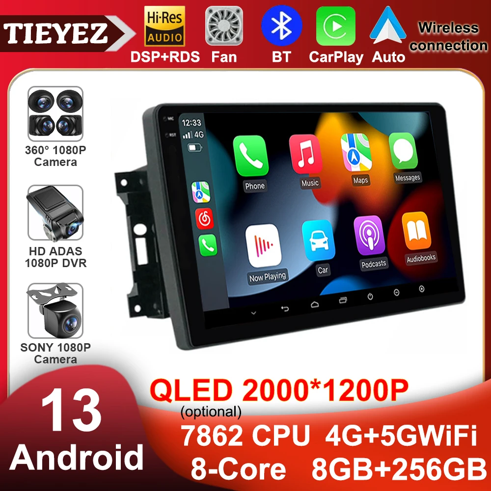 Wireless Carplay 4G Android 13 Autoradio Per Jeep Compass Commander Wrangler Chrysler Sebring Navigazione Gps Qled Touchscreen