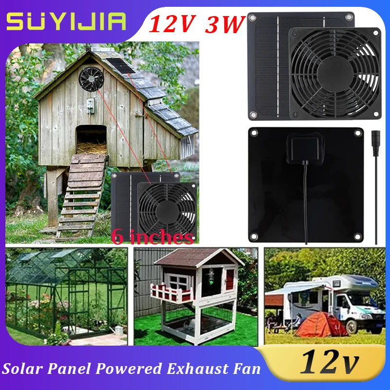 

New 3W 12V Solar Panel 6 Inch Mini Ventilator Powered Fan Suitable for Home Kitchen RV Kennel Greenhouse Exhaust Fan Exhaust Fan