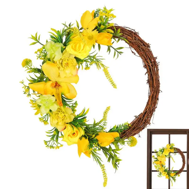 

Yellow Rose Wreath Aesthetical Realistic christmas decoration Yellow Roses Spring Wreath home wall Front Door hanging tools