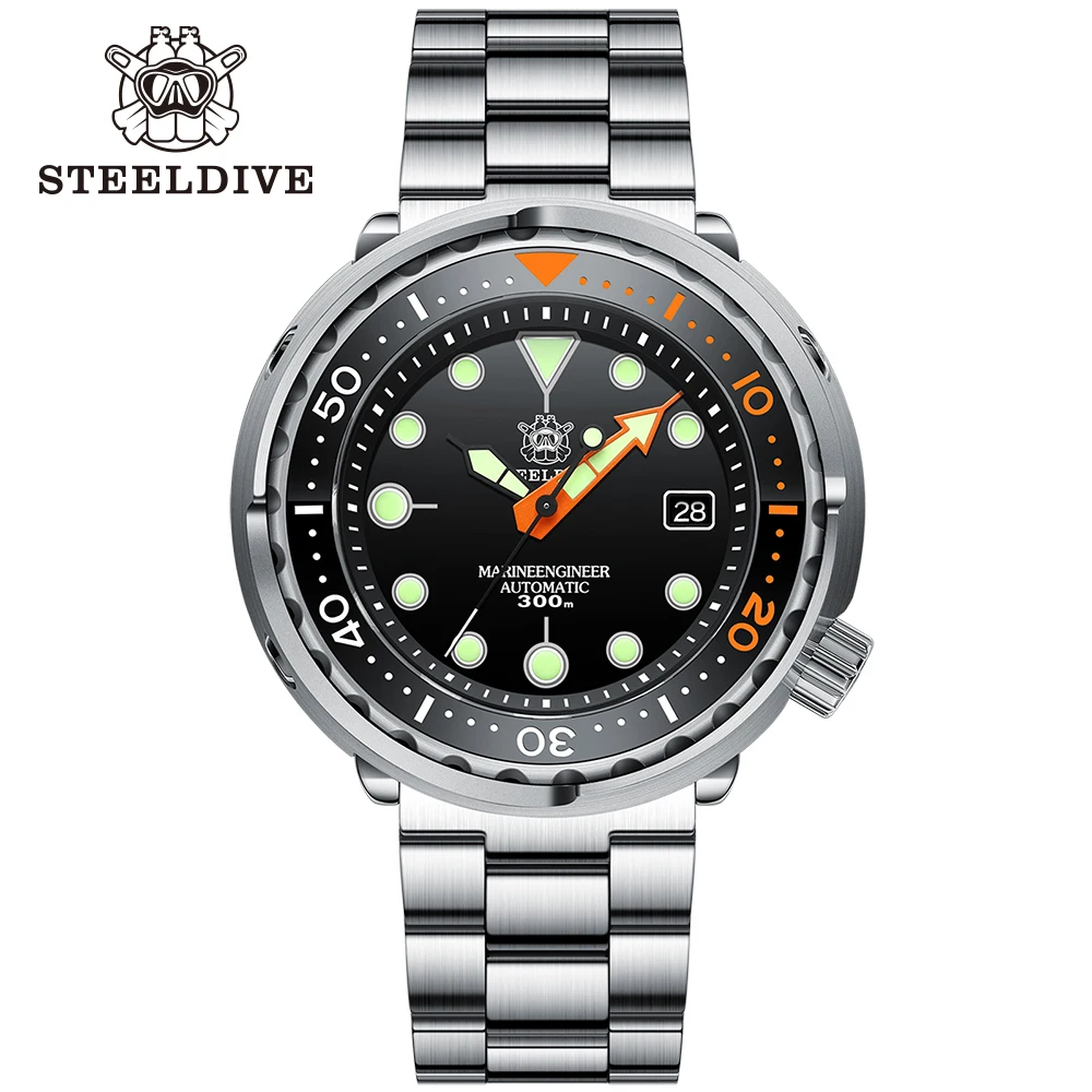 Steeldive SD1975C Új Árufelhozatal 47.5mm two-tone Agyagművesség Fényrekesz 300m Vízhatlan esőköpény Rozsdamentes Acél NH35 Göböly mens Belemerül watches