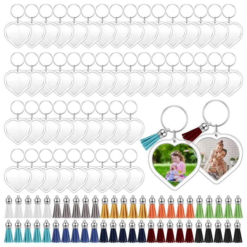 

50 Sets Snap-In Acrylic Photo Frame Keychain Custom Insert Photo Keyring Clear Blank Picture Keyring With Tassels
