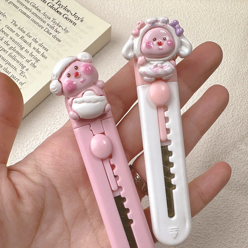 1Pc Mini Portable Art Knife utility knife paper cutter mail opener unboxing knife pocket folding knife craft cutting knife Student Cute Cartoon Paper Cutter Office Stationery Express Box Opener