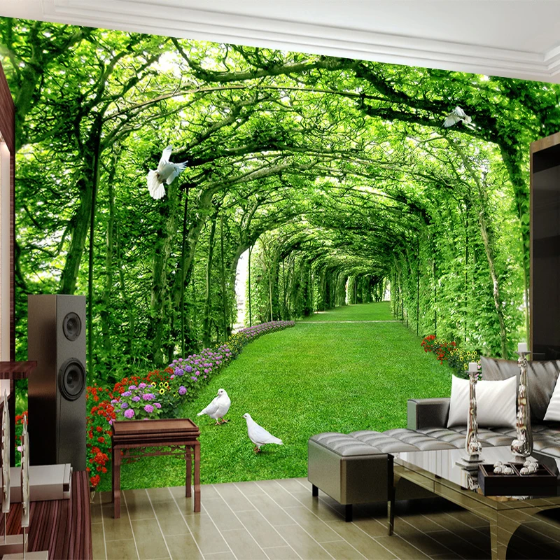 Custom Photo Wallpaper For Walls 3 D Green Forest Tree Lawn 3D Stereo Space Backdrop Wall Paper