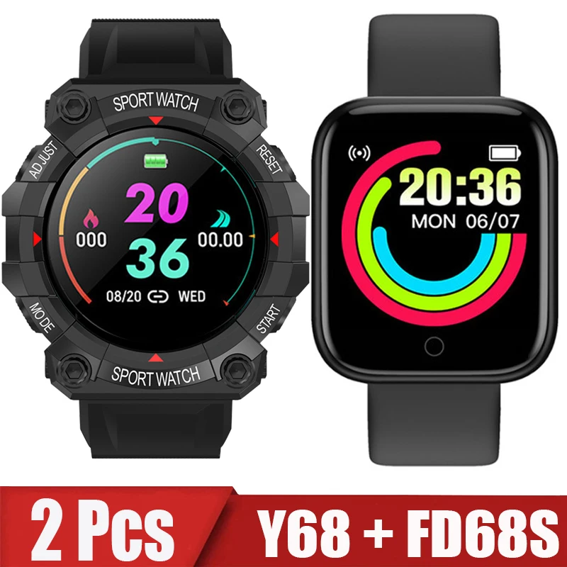 2Pcs Y68 FD68S Smart Watch Men Women Bluetooth Sport FitnessTracker Pedometer D20 Smartwatch for Android Ios Xiaomi |