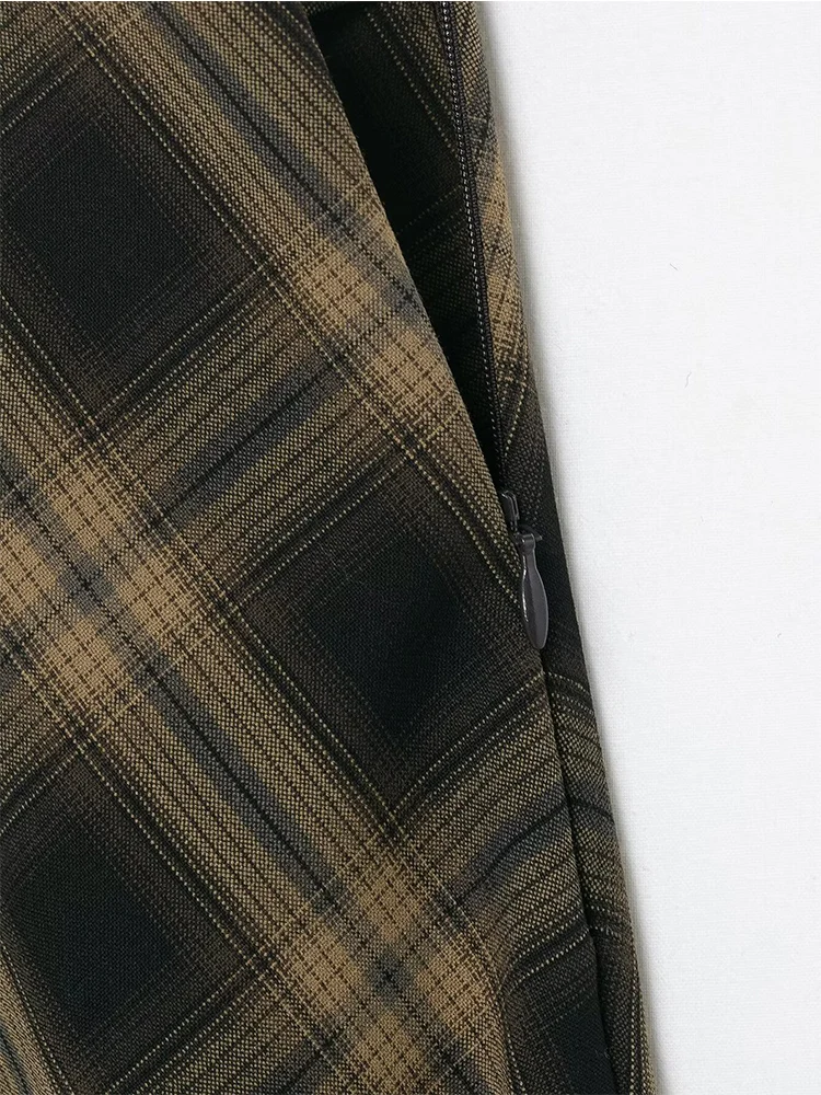 Women's Plaid Long Skirts Vintage Printed Loose Lace Spliced A Line Skirt Fashion Retro Elegant Irregular Design Casual Skirts