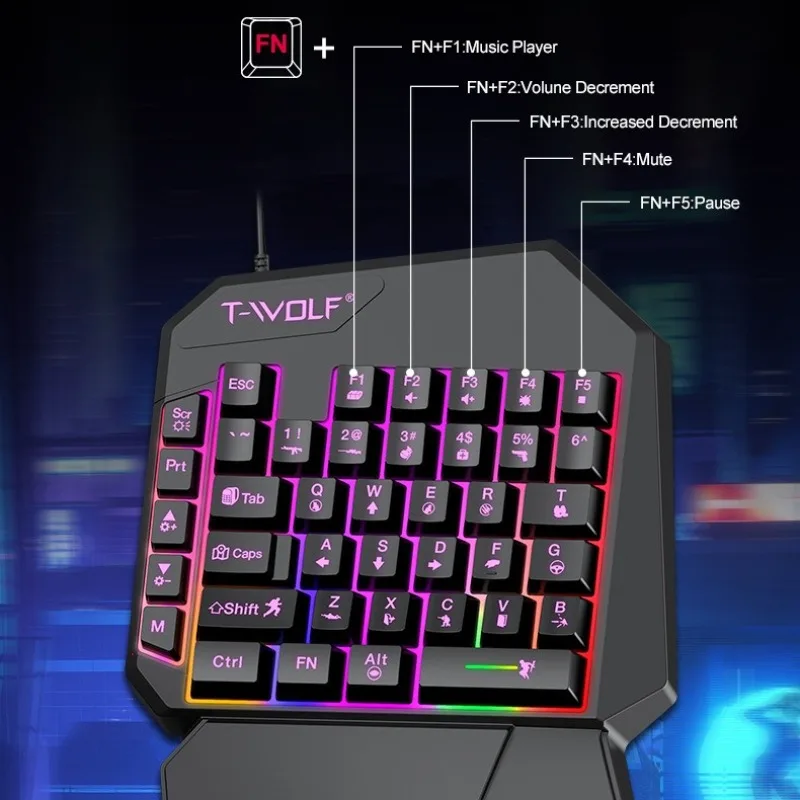 Set 5 in 1, 35 tasti, per uso con una sola mano, mini tastiera da gioco USB ultra sottile con retroilluminazione, cablata, per PC, laptop e desktop._voghion.com