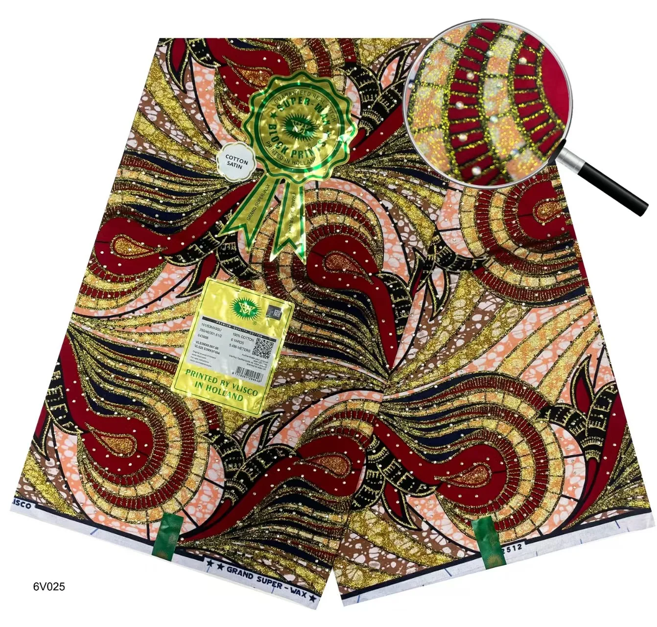 African Wax | Fabric Wax WIth Stones | Wax Block Fabrics For Women Dress, 6 Yards Wax Tissu - 6