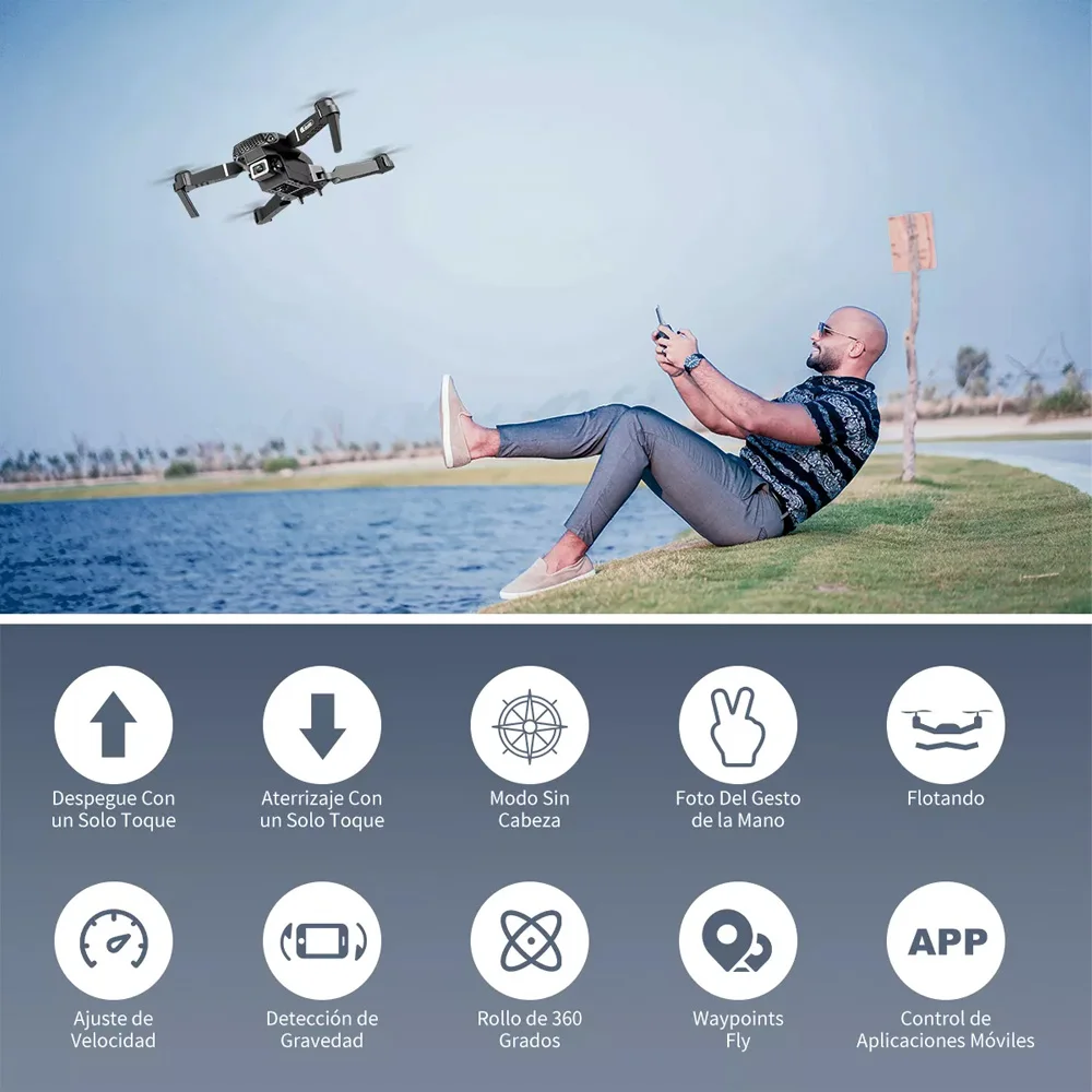 Drones caméra 4K E88 gran angular, cámara HD 1080P, WiFi, drone fpv, mini dron,Soporte de altura, plegable, RC, cuadricóptero, juguetes para niños