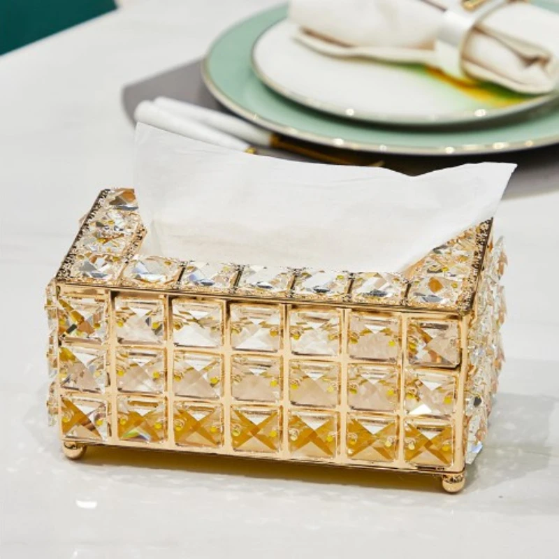Crystal Glass Tissue Box Cover Home Hotel Car Pen Holder Tools Cosmetic Accessories Desktop Storage Racks Decoration Paper Towel 6