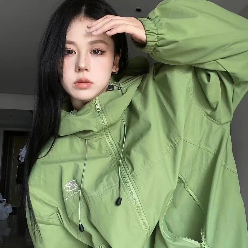 

Harajuku Green Jackets Women Y2k Streetwear Coats Trending Products 2023 Oversized Autumn Outdoor Korean Vintage Black Jacket