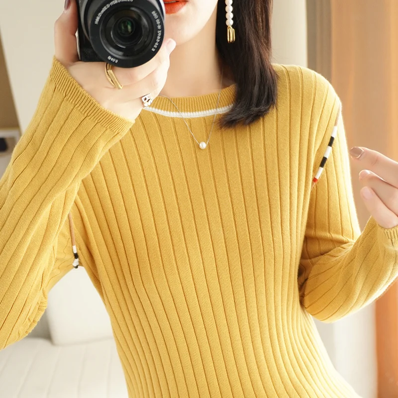 green sweater Women's Sweaters 2022 Spring/Autumn New 100% Wool Sweaters Casual Knit Ladies Tops Crew Neck Pullovers Long Sleeves Versatile cropped cardigan