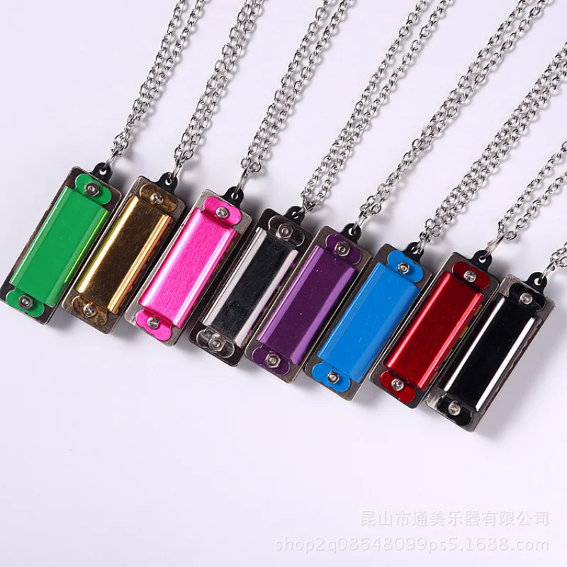 1Pcs Mini Harmonica Necklace 4 Hole 8 Tone Portable Music Instrument Children's Gift with harmonica necklace