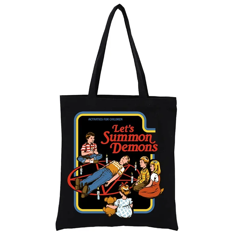 

Canvas Shopping Bag Let's Summon Demons Cloth Bags Shopper Tote Casual Women's Handbags Funny Fashion Totebag Shopping Eco