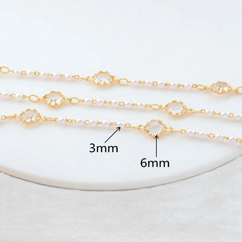 14k 골드 컬러 도금 6MM 라운드 크리스탈 체인 DIY 쥬얼리 만들기 수제 패션 팔찌 목걸이 체인 소재 구성 요소
