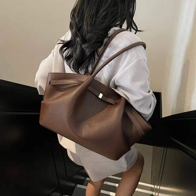 Sacs à main de luxe en cuir PU pour femmes, sacs à bandoulière sous les bras à motif litchi, couleur unie, fourre-tout de grande capacité, fourre-tout de voyage 1
