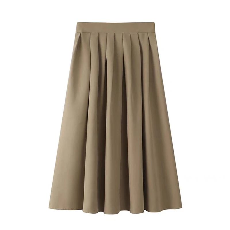 slazenger skort Solid Color Long Pleated Skirt Female  Fashion Vintage All-Match Women Jupe Spring Elegant Chic Ladies High Waist A line Skirt a line skirt