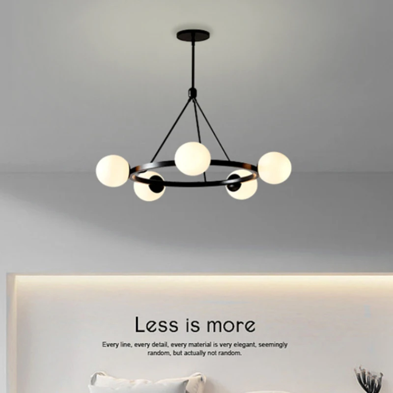 

Nordic Living Room Circular Chandelier with Dining Room G9 Glass Ball Retro Simple Fashion Household Bedroom Light Luxury Lamp