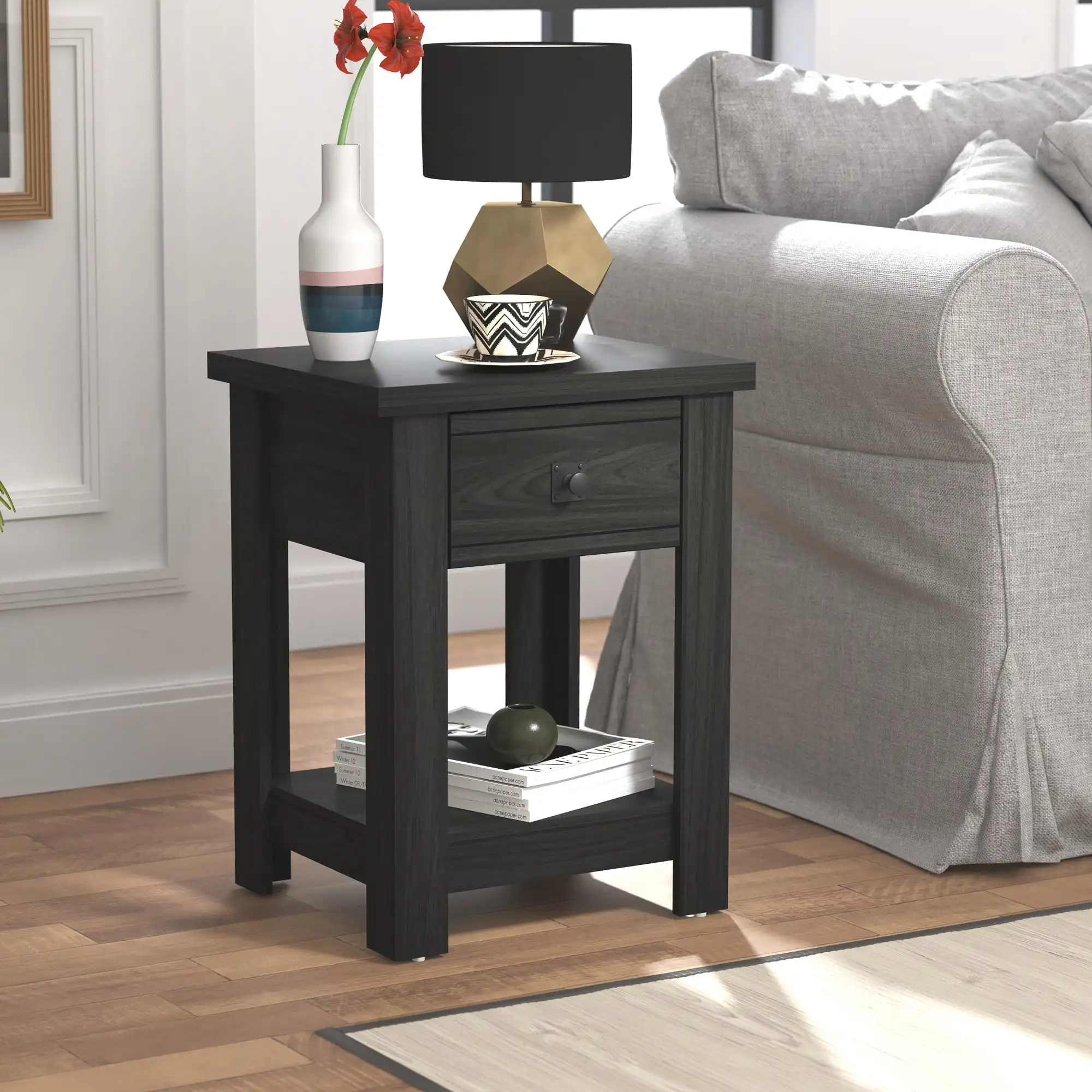 

Coover Wood Rectangular with 1 Drawer Black High Load-bearing Strong Stable and Durable End Table