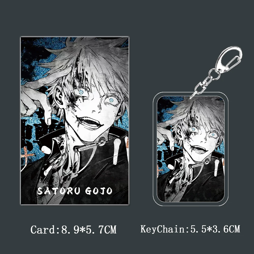 6pcs/set Satoru Gojo Badge Keychain Photo Card Postcard Laser