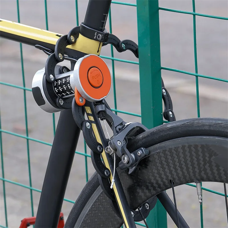 WEST BIKING Bicycle Password Lock Thickened Foldable Anti Theft Lock With Keys High Security MTB Road Motorcycle E Bike Lock