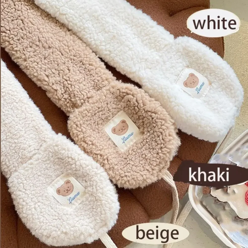 Women Winter Warm Plush Earmuff Ear Warmer Cute Bear Adults Kids Tie Plush Earmuffs