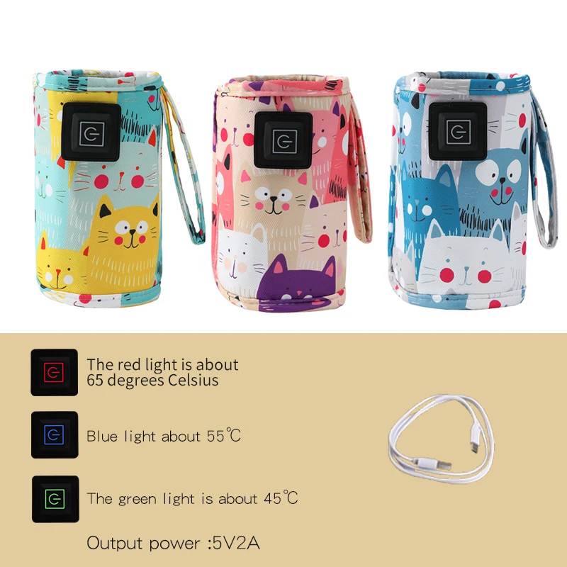 Travel Stroller Insulated Bag USB Milk Water Warmer Nursing Bottle Heater, Portable Bottle Feeding Warmer, Christmas, Hallowee