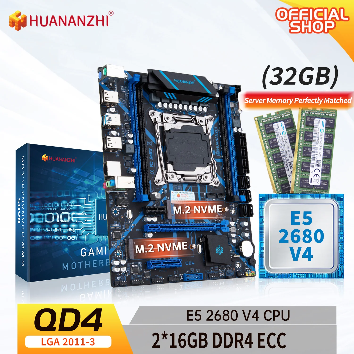 HUANANZHI X99 QD4 LGA 2011-3 XEON X99 Motherboard with Intel E5 2680 v4 ...