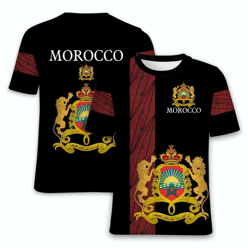 Homens Marrocos Nacional Emblema Bandeira Gráfico Camisetas, 3D Impresso T-Shirt, Roupas Casuais, Kids Streetwear, Esporte Jersey, Pentagrama