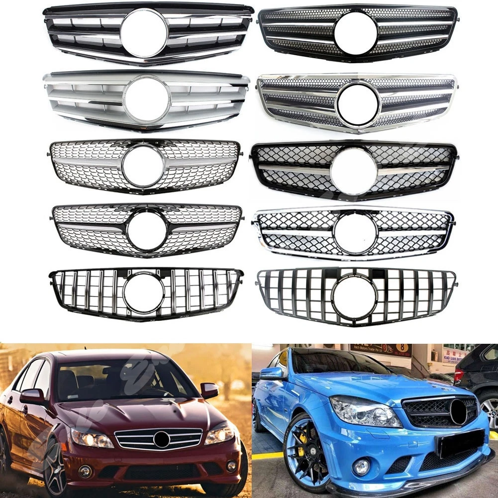 Front Racing Billet Bumper Grille Upper Facelift Grill For Mercedes-Benz  W204 C Class 2008 2009 2010 2011 2012 2013 2014 GTR