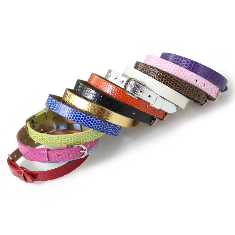 Women Leather Bracelets 10Pcs/Lot 8mm Snake Skin Wristband Slide Letter Charms Jewelry Making DIY Men Band Keychain Gift