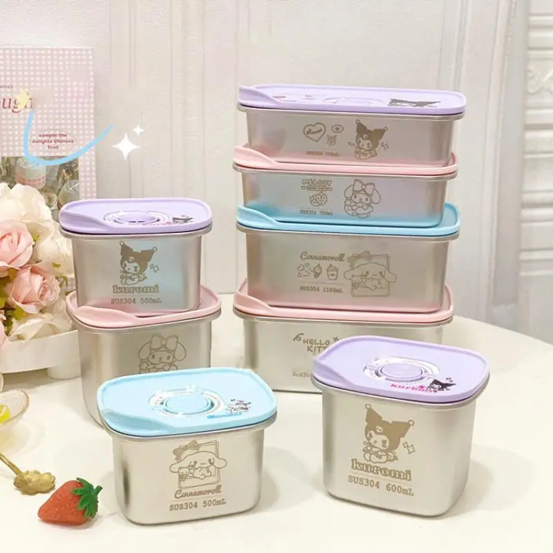 500-1100ml Kawaii Hello Kitty Preservation Box Large Capacity Kuromi My Melody Cinnamoroll Cartoon Fruit Picnic Box Home Gift
