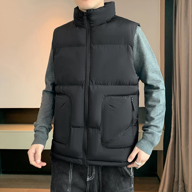 New Men'S Autumn And Winter Fashion Sports Leisure Down Cotton Vest Youth Trend Versatile Standing Collar Warm Waistcoat Coat