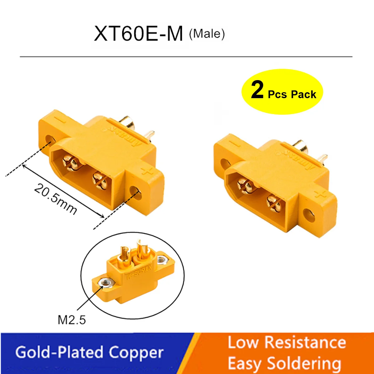 ECSiNG 2 Set XT60 Plug Kit XT60E-F Female Panel Mount XT60H-M Male With Black Rubber Cap And Screws For RC FPV Drone Lipo Battery Aircraft Drone Accessories