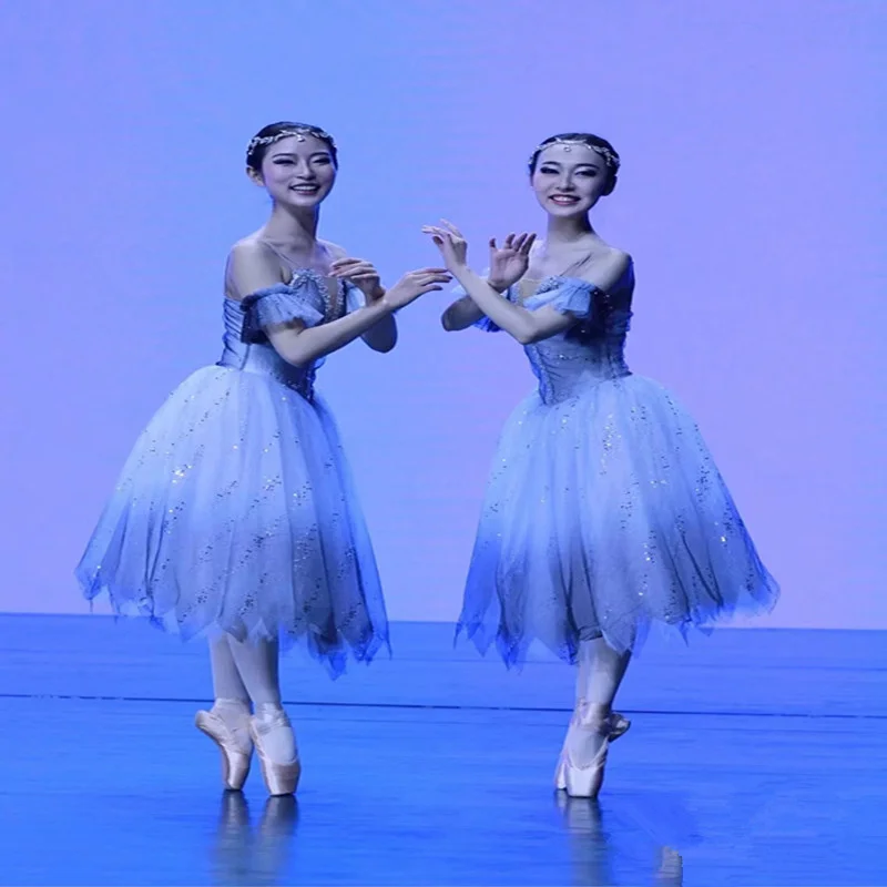 

Sky Blue Ballet Dress Girls Kids Child Long Tulle Dress Adulto Women Swan Lake Dance Halloween Ballet Costume Ballerina Dress