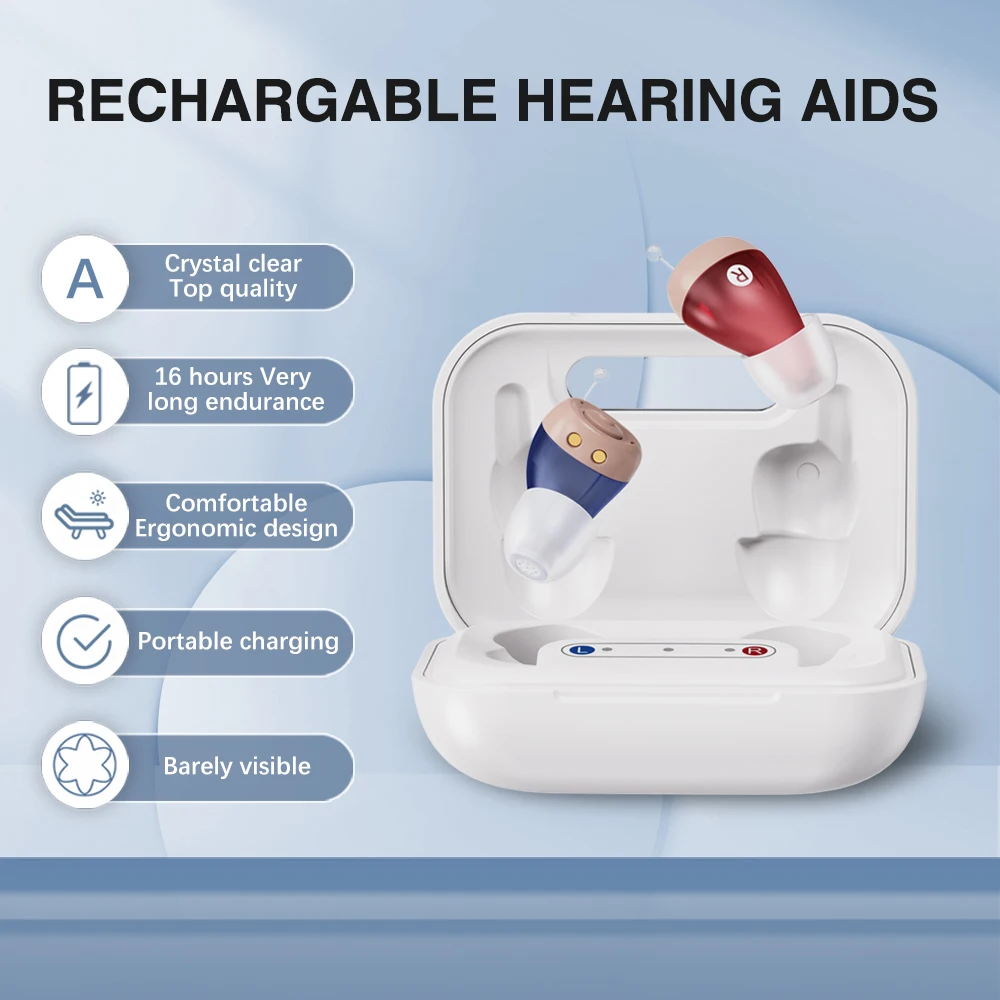 JINGHAO 1 Pair Mini Hearing Aids Rechargable In Ear Hearing Amplifier Sound Enhancer Fashion Design 5
