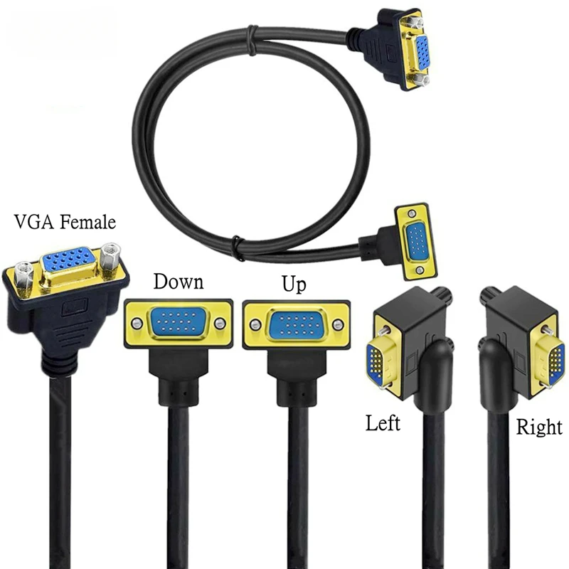 High-Quality 90 Degree Elbow VGA Video Extension Cable - 1080P Full HD Monitor Connection, 0.5M