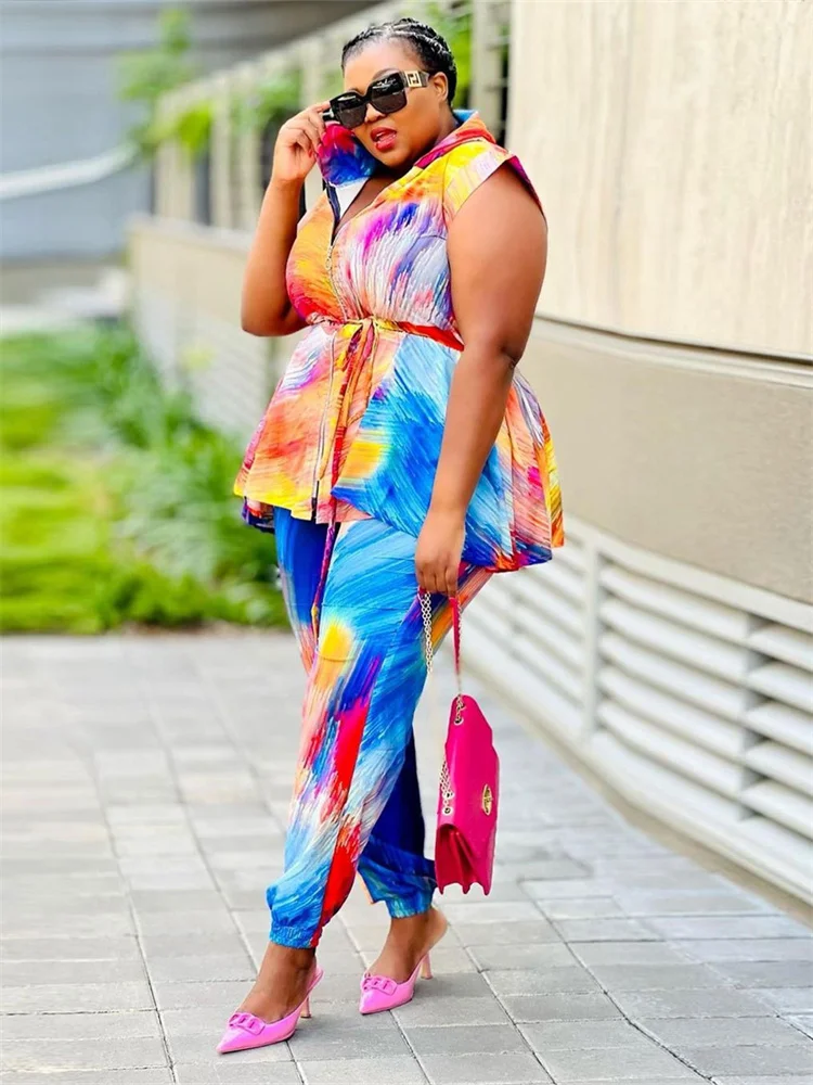 Wmstar Plus Size Women Clothing Two Piece Set Hoodies Tie Dye Casual Loose Top and Pants Matching Suit Wholesale Dropshipping