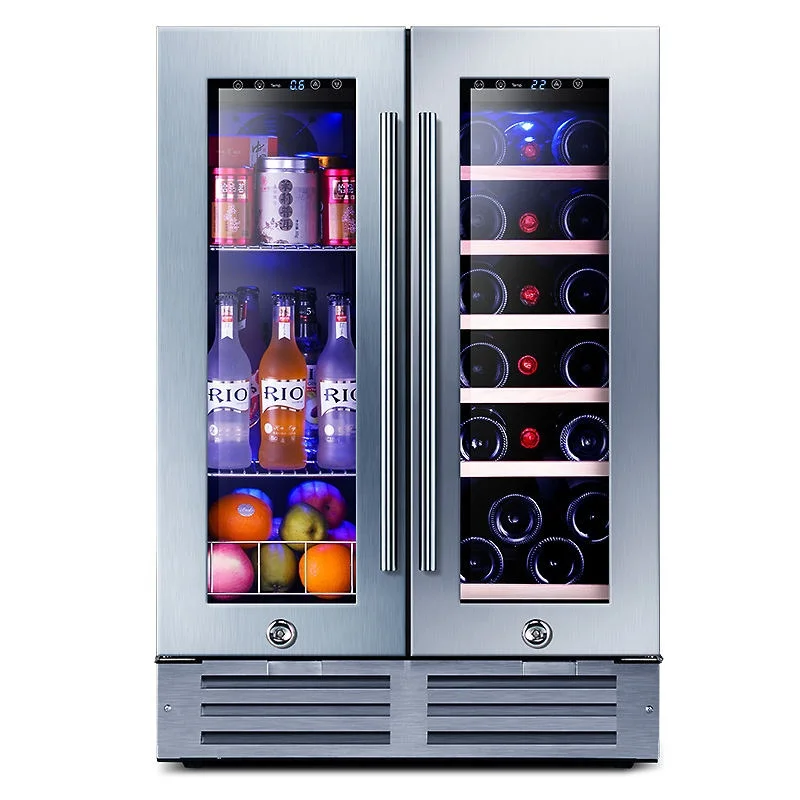 Freestanding Glass Display 2 Doors Beverage Wine Refrigerator With Lock