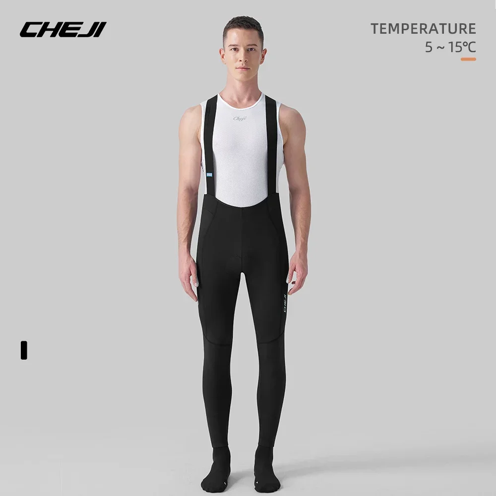 Cheji men's fleece-lined and warm cycling bib long pants cycling bib pants