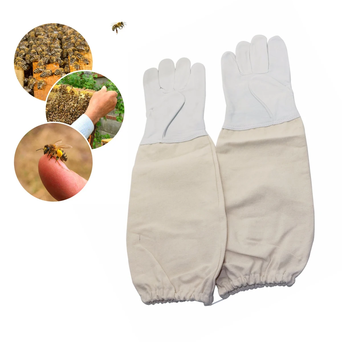 1Pair Breathable Beekeeping Gloves Soft Hand Straight Thumb Long Sleeves Sheepskin and Ventilation Fabric Apiculture Gloves 50cm
